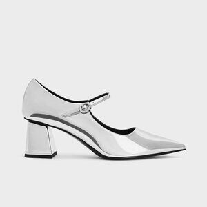 Charles & Keitch Metallic Pointed-Toe Mary Jane Pumps - Silver Size 5 US